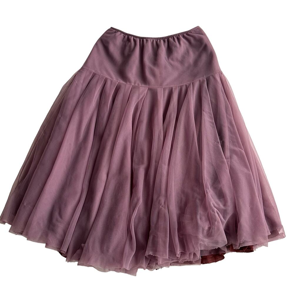Lilith VTG Layered Mesh Lined Pull On Pleated Flounce Lavender Midi Skirt M